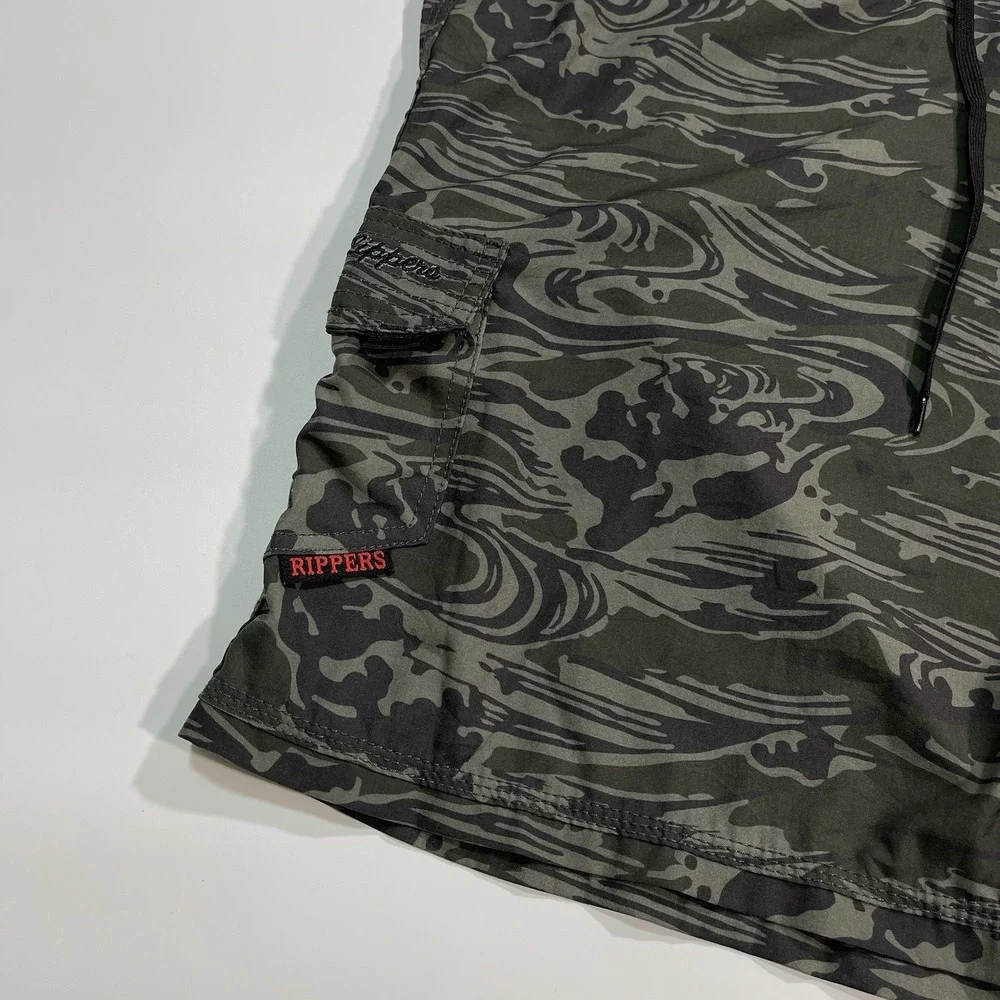 Maui Rippers Board Shorts Mens Size 16 Green Wave Surf Swim Trunks Cargo Pocket